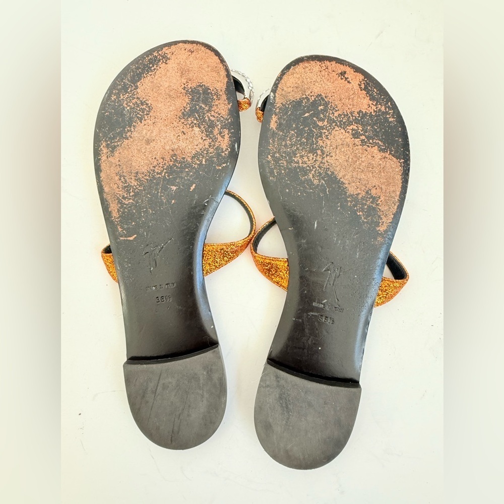 Giuseppe Zanotti  Orange Glitter Leather stone embellished Toe Ring Sandals 38.5 - Picture 8 of 10